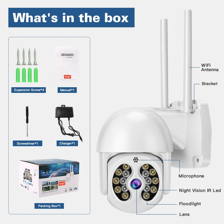 Tuya QX56 3.0 Million Pixels IP66 Waterproof 2.4G Wireless IP Camera, Support Amazon Alexa & Google Home & Motion Detection & Two-way Audio & Full Color Night Vision & TF Card, EU Plug, Support Amazon Alexa & Google Home Tuya QX56 3.0 Million Pixels IP66 Waterproof 2.4G Wireless IP Camera, Support Amazon Alexa & Google Home & Motion Detection & Two-way Audio & Full Color Night Vision & TF Card, EU Plug, Support Amazon Alexa & Google Home